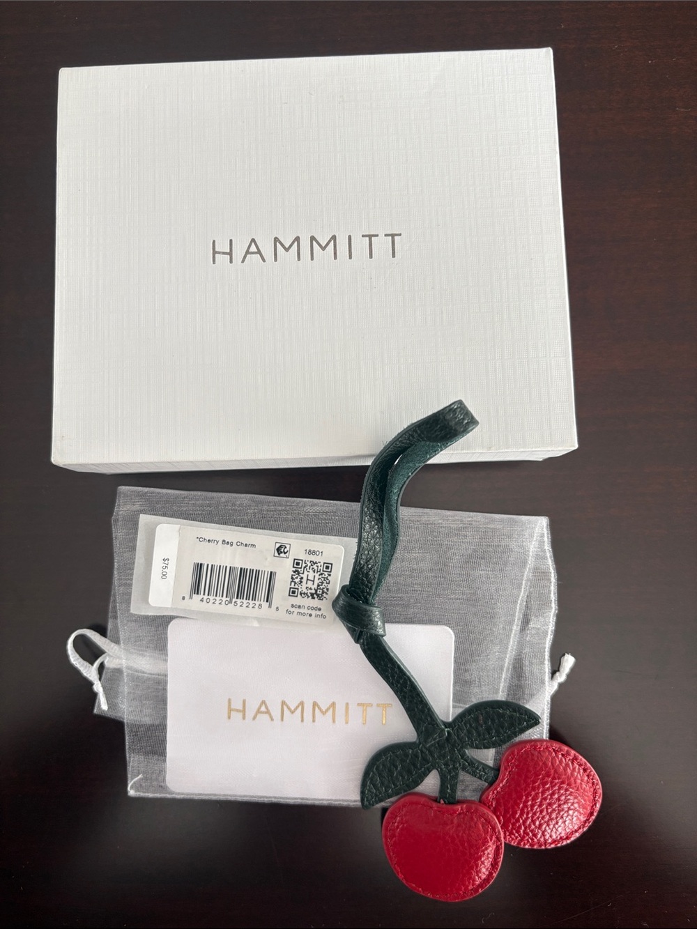 Hammitt Green Stem with Red Cherry Leather Bag Charm